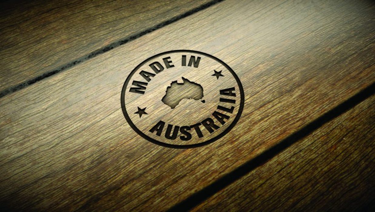 Made in Australia wood engraving. Embossed stamp.